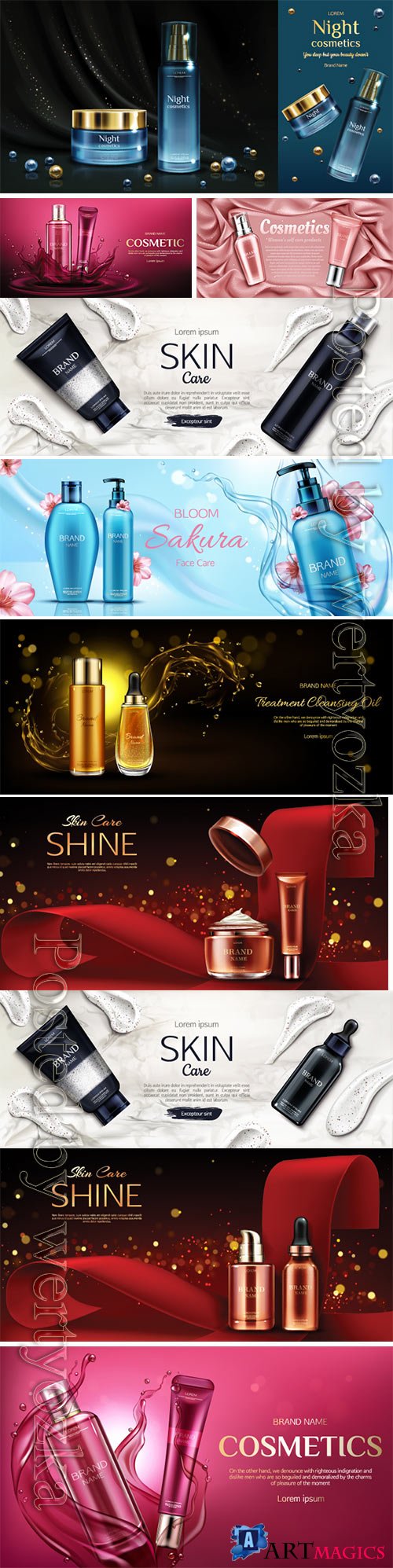 Cosmetic beauty ads flyer vector illustration