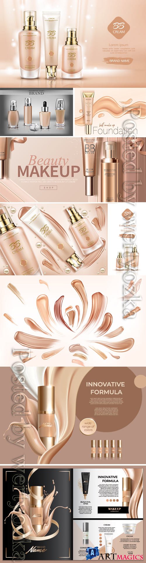 Bb cream beauty cosmetics and smears foundation vector illustration