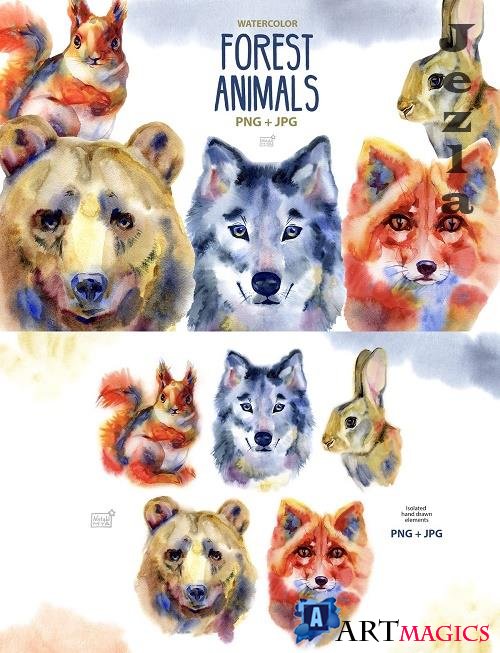 Watercolor wild animals set - 829035