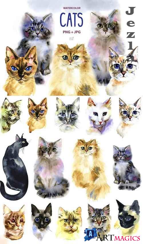 Watercolor cats clipart - 1213467