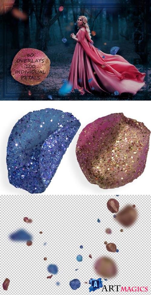 Glitter Blue & Pink Petals Overlays