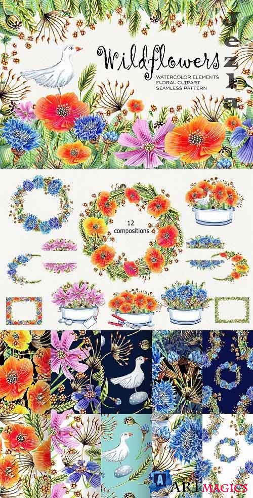 Watercolor Wildflowers Clip Art - 280600