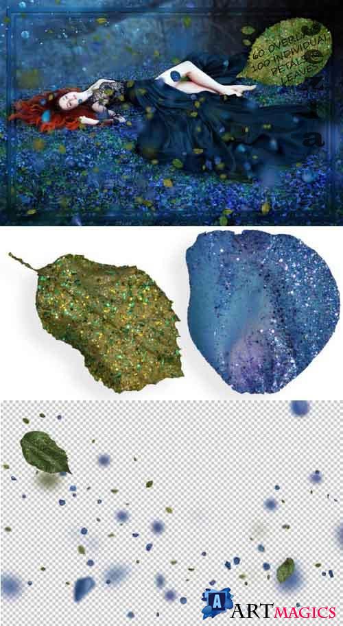 Glitter Blue Petals & Leaves Overlays
