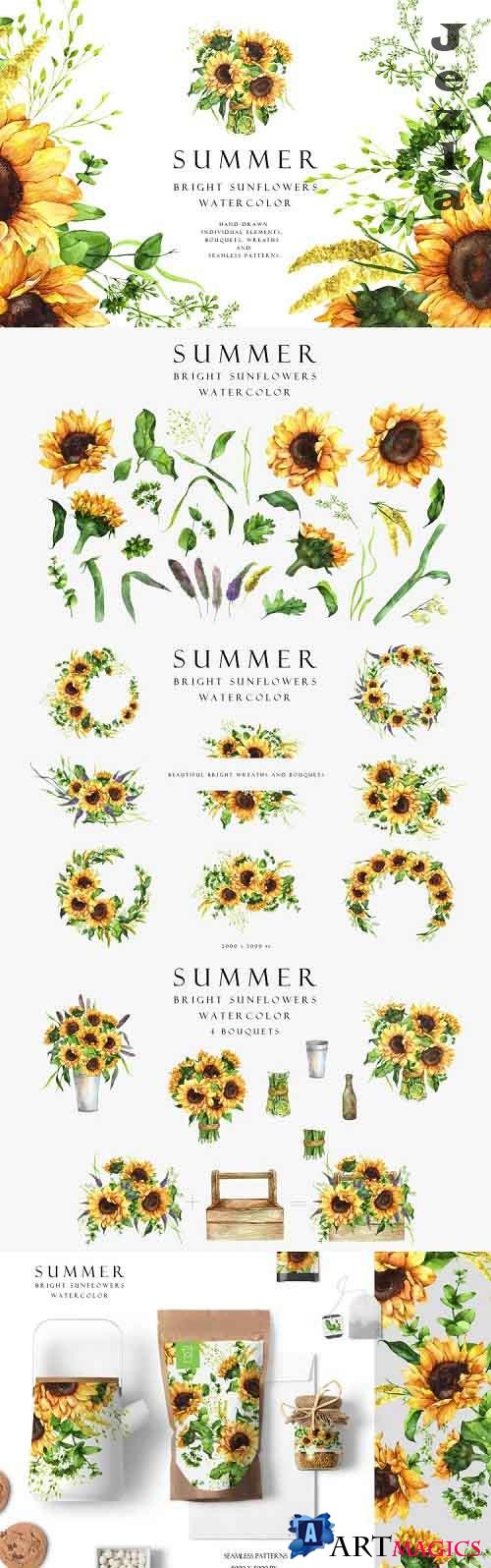 Set of summer bright sunflowers  - 580293