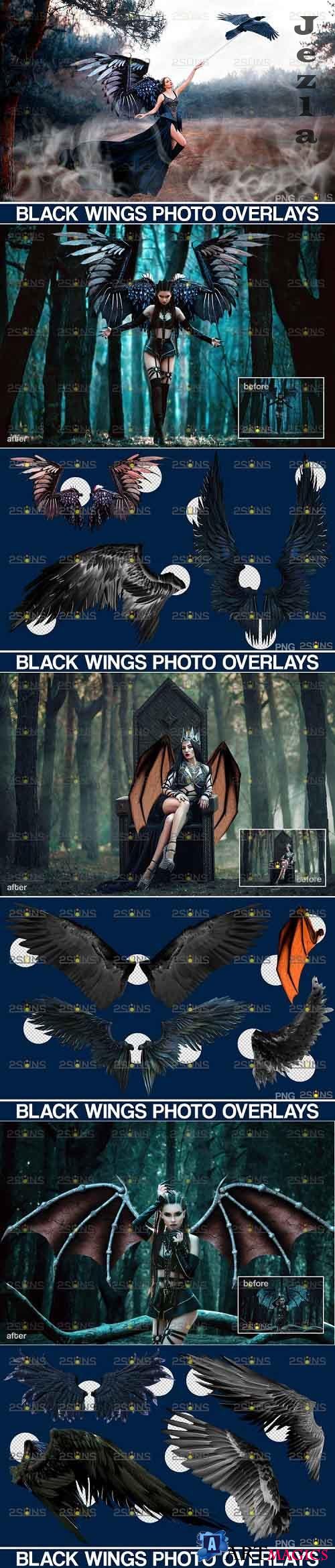 Realistic Black Angel Wings Photoshop Overlays  - 593314