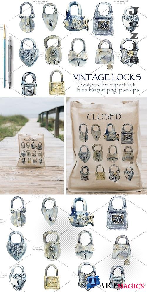 Watercolor vintage locks - 3934169