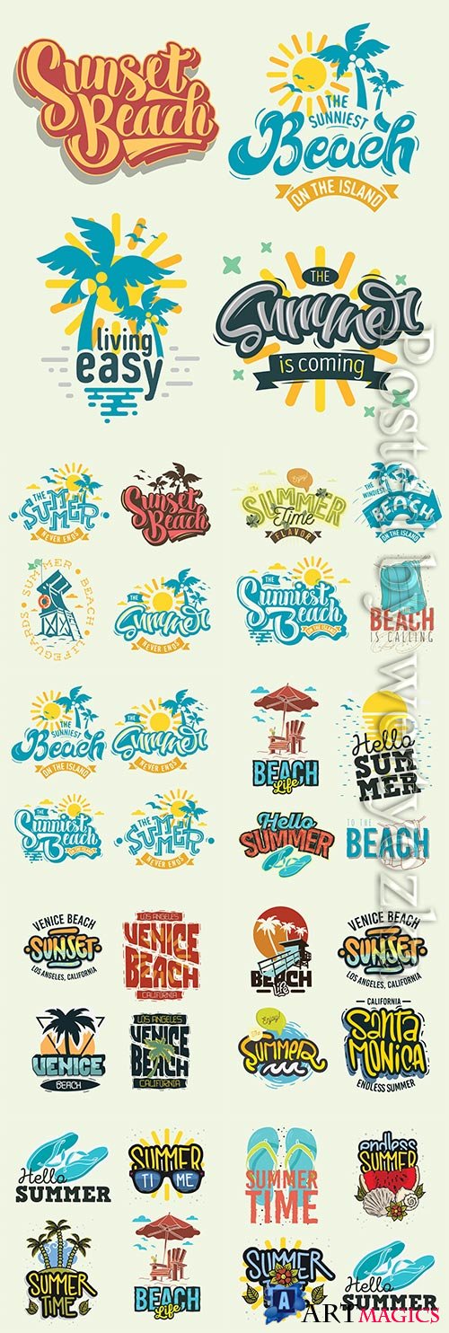 Summer time beach life vector illustrations