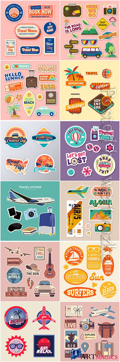 Travel sticker vector illustrations collection