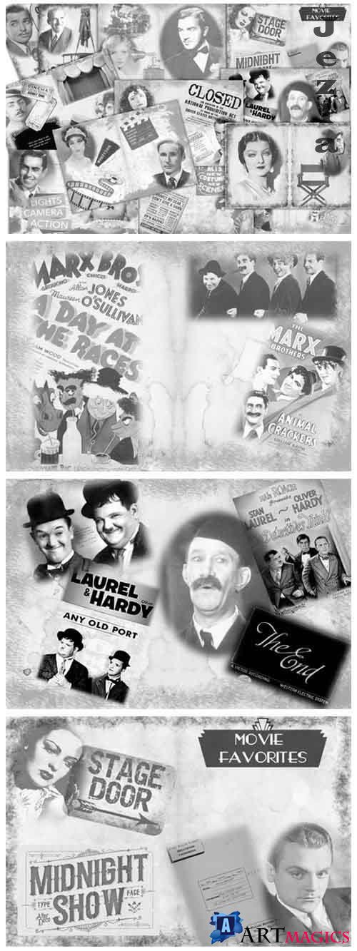 12 Black and White Movies Collage backgrounds  - 601958