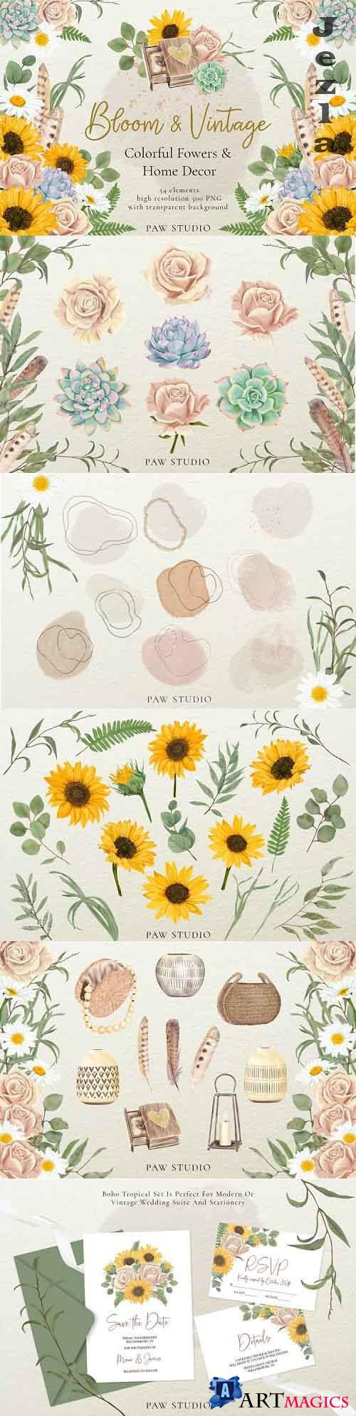 Bloom & Vintage Graphic. Flowers, Leaves, Home Decor - 593186