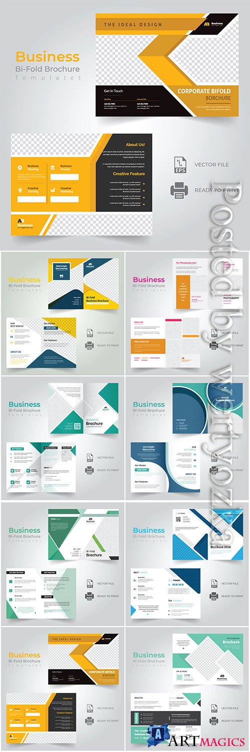 Bi-fold vector brochure template design, business concept