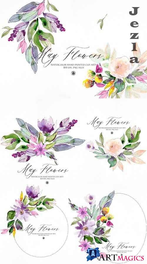 May Flowers - watercolor floral set - 4996352