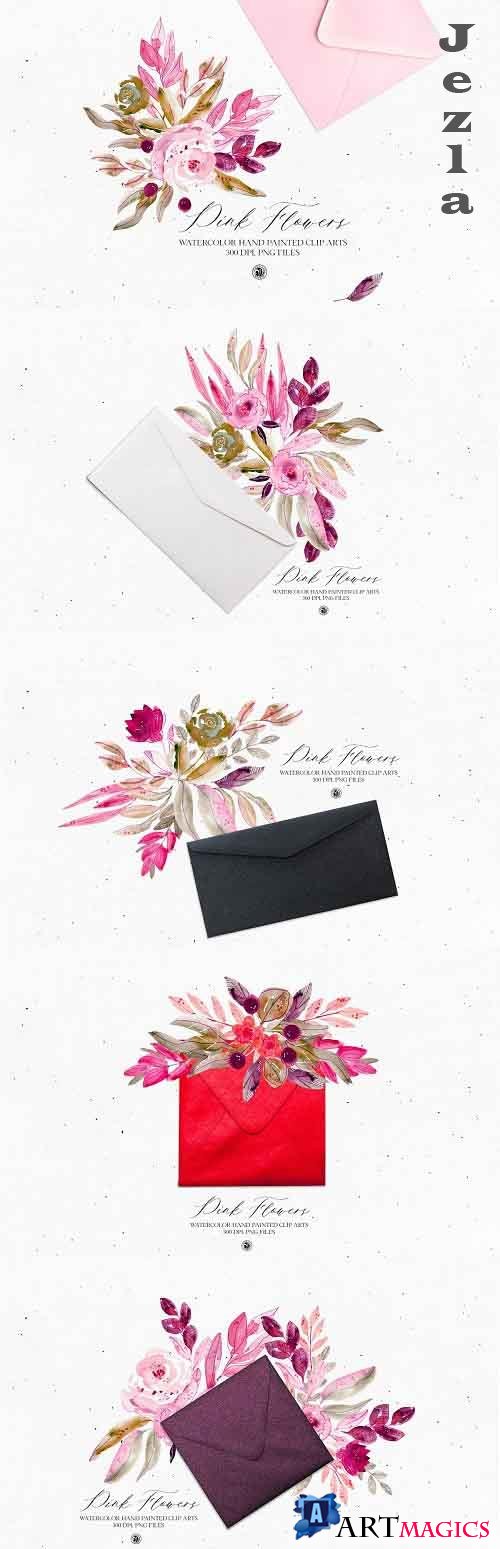 Pink Flowers 2020 - watercolor set - 5000366