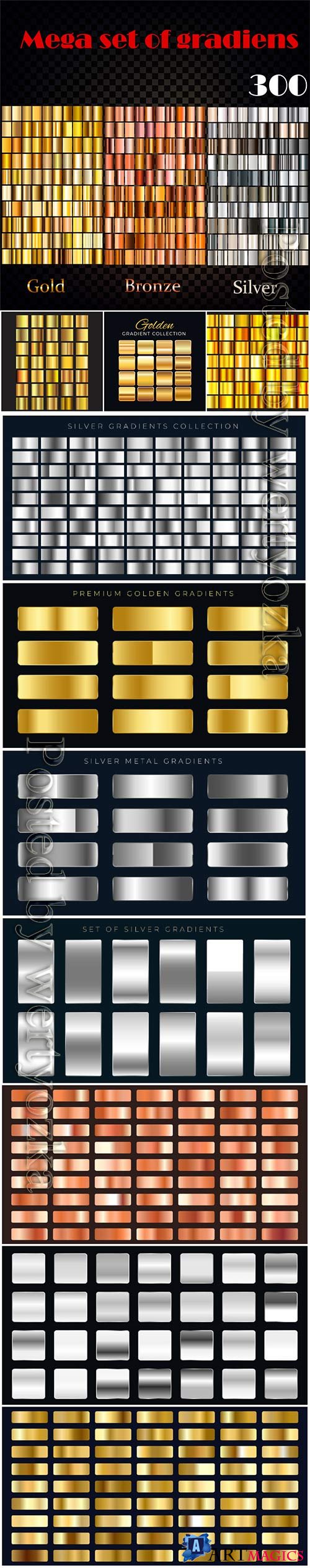 Big set of silver or gold gradients