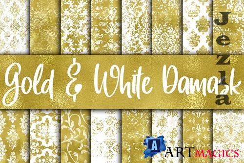 Grungy Gold and White Damask Digital Paper  - 571232