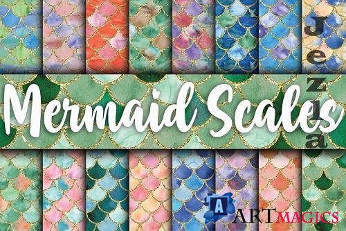 Watercolor Mermaid Scales Digital Paper Designs - Seamless - 574278