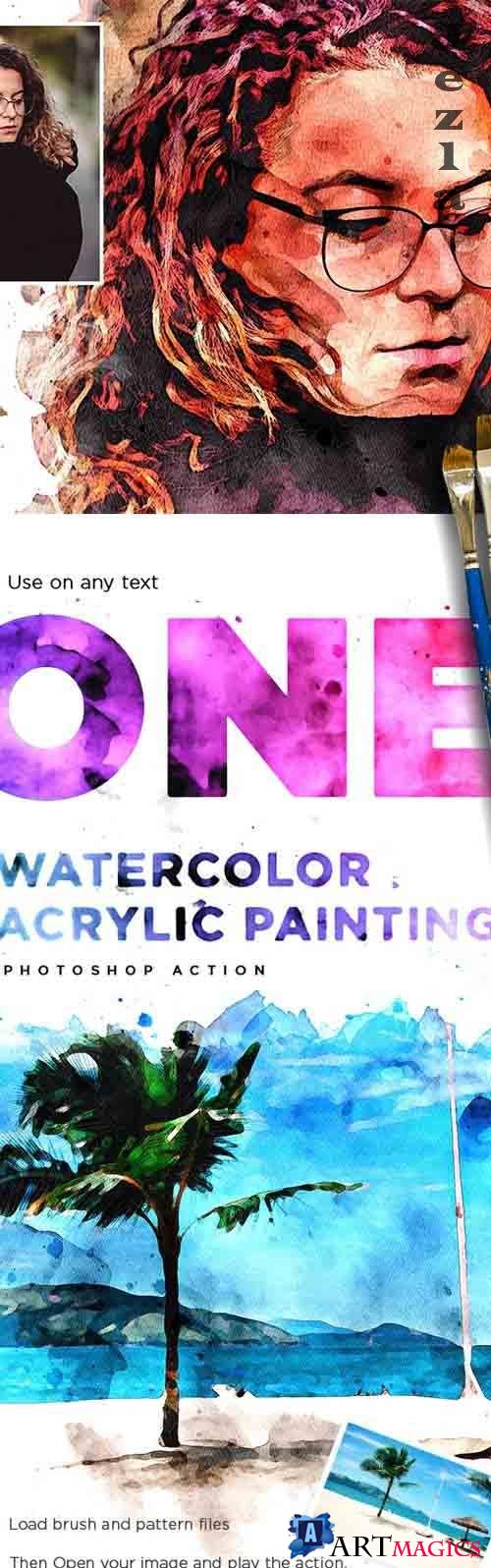 Watercolor Acrylic Painting - Photoshop Action - 26682376