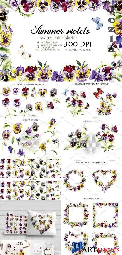 Watercolor set - Blooming Violets - 3545129