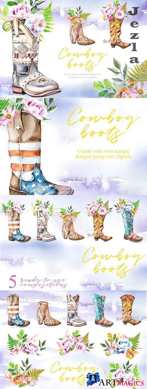 Watercolor Cowboy Boots Clipart Set - 4837271