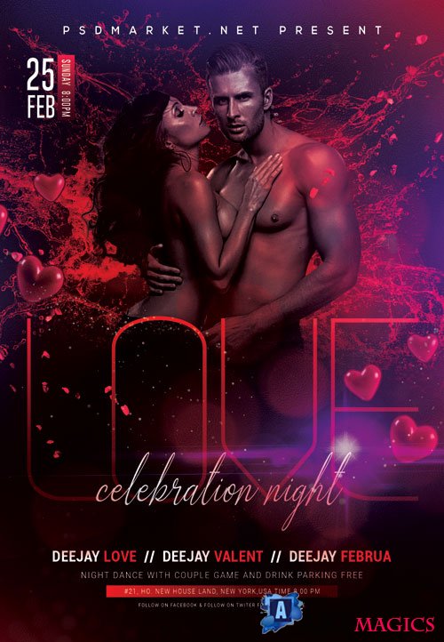 Love celebration night - Premium flyer psd template