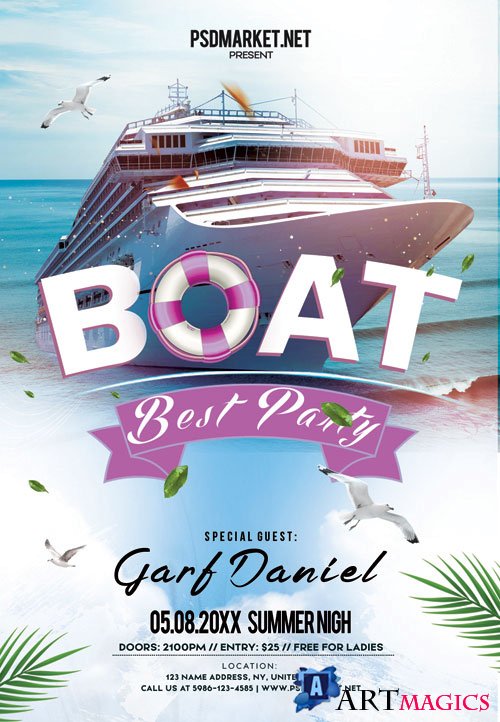Boat party night - Premium flyer psd template