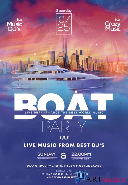 Boat club party - Premium flyer psd template