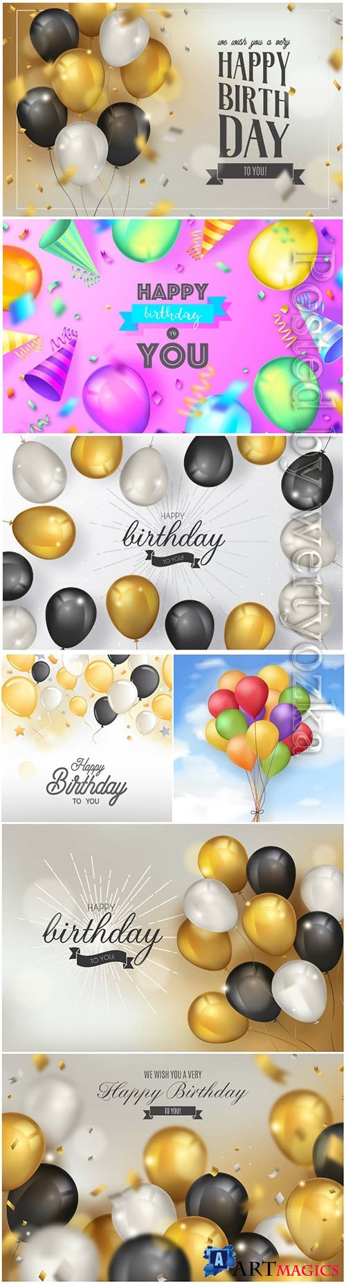 Elegant birthday vector background with realistic balloons