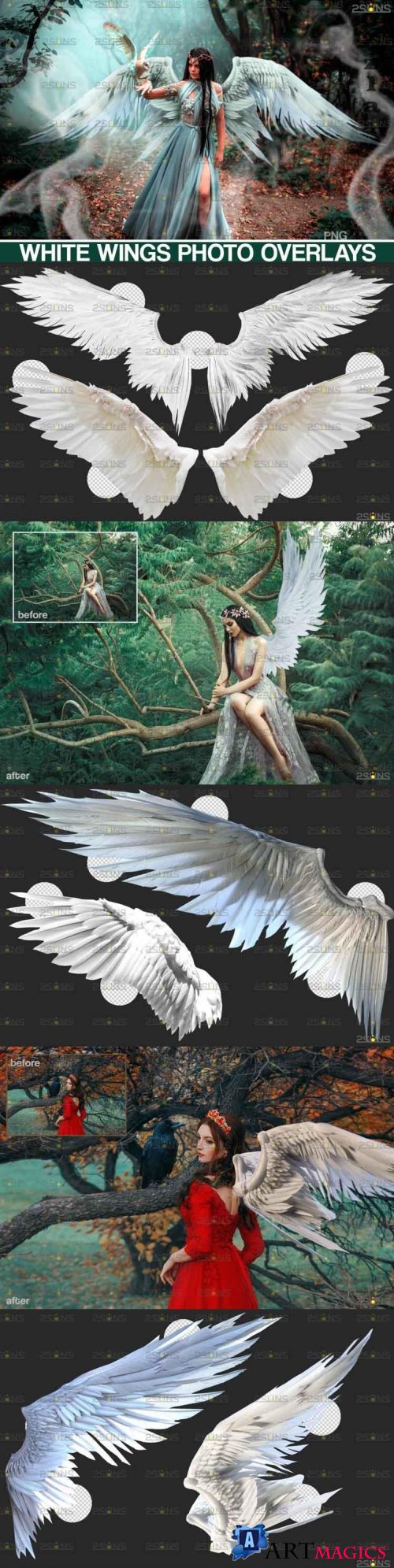 Realistic White Angel Wings Photoshop Overlays  - 644525