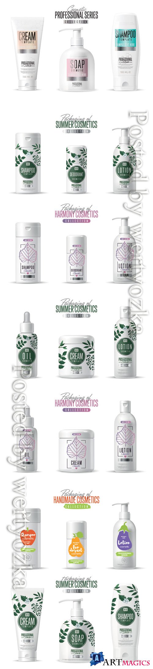 Organic cosmetic brand vector packaging template