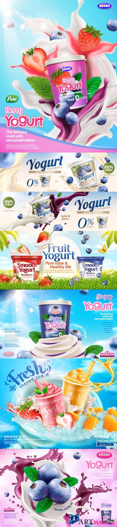 Berry yogurt vector ads illustration template