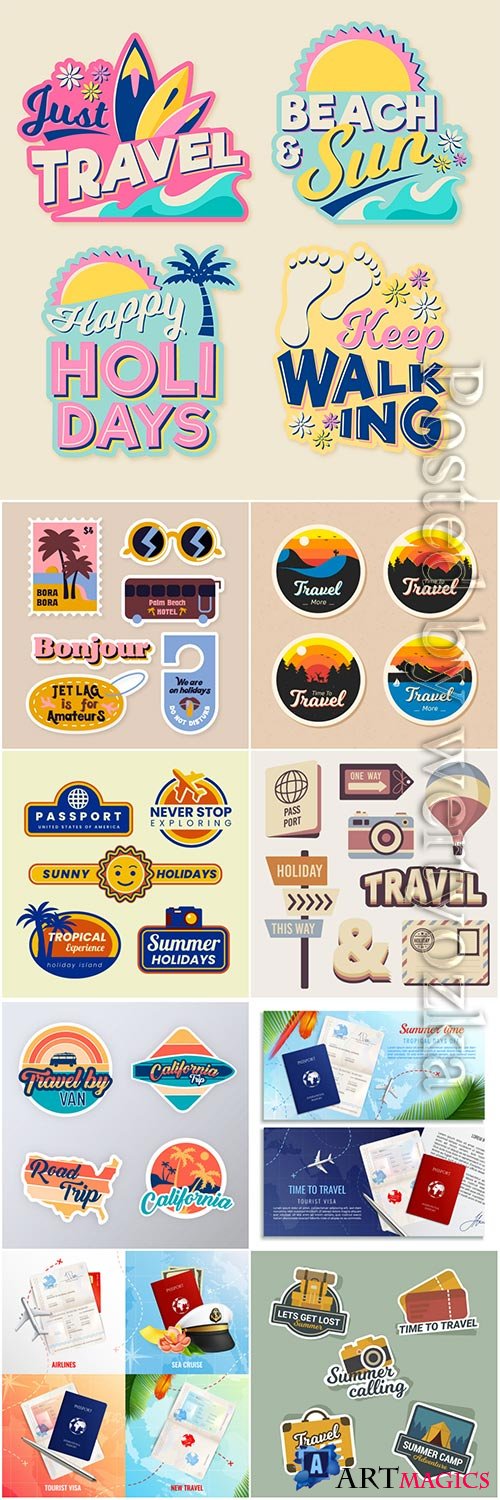 Travel sticker vector collection illustration