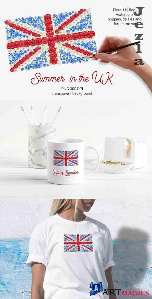 Summer in the UK. Floral Union flag clipart - 664244