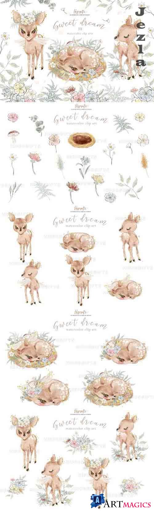 Deer watercolor clip arts,fawn illustration  - 667780
