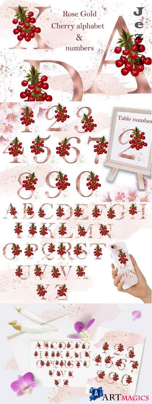 Rose Gold Cherry Alphabet and Numbers - 669806