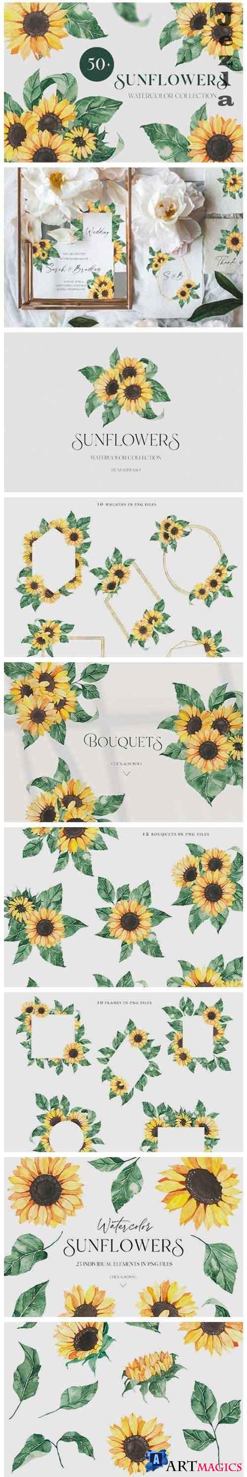 Watercolor Sunflowers collection - 5074626
