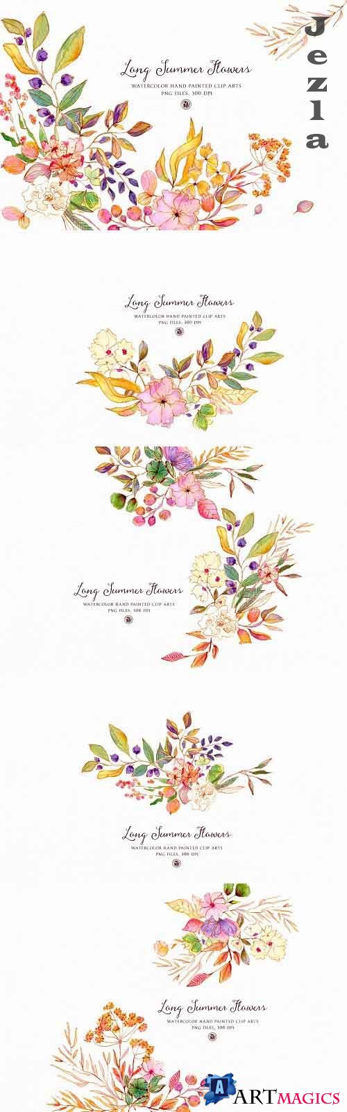 Long Summer Flowers - watercolor set - 5076064