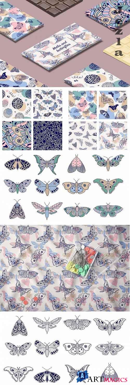 Moths and butterflies. Vector patterns - 362468