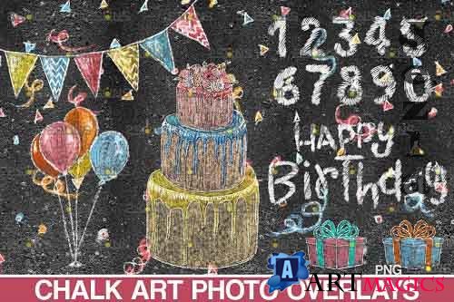 Birthday chalk art overlays. Photoshop overlay - 685632
