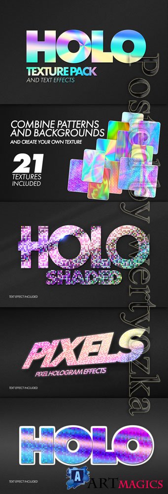 Holographic Texture Text Effect Mockup Bundle