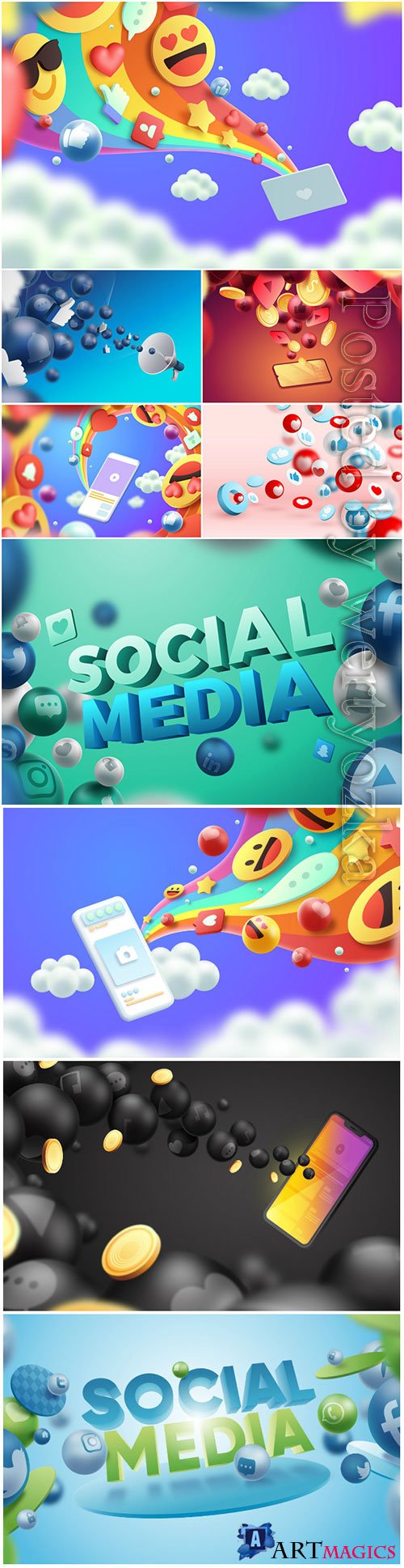 Social media 3d vector background