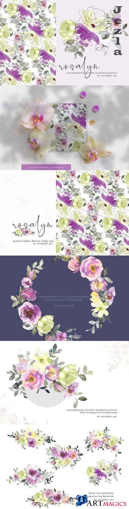 Lemon and Purple Floral Clipart Set - 5104333
