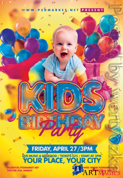 Kids birthday event - Premium flyer psd template