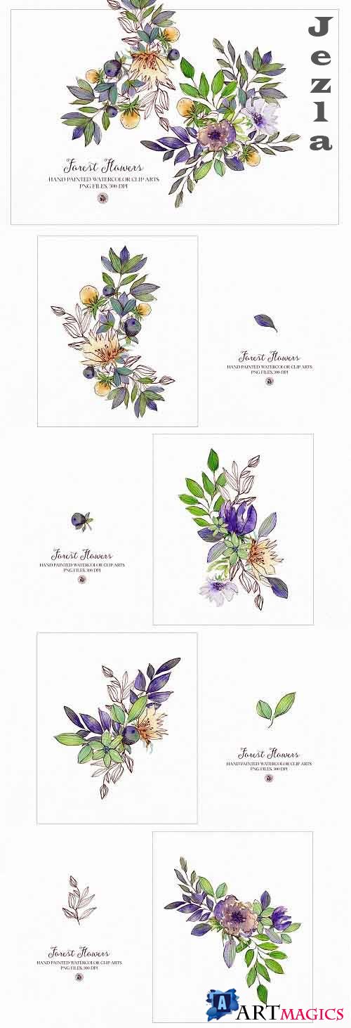 Forest Flowers - watercolor set - 5117113