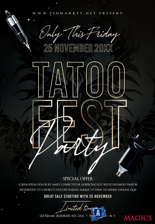 Tattoo fest party - Premium flyer psd template