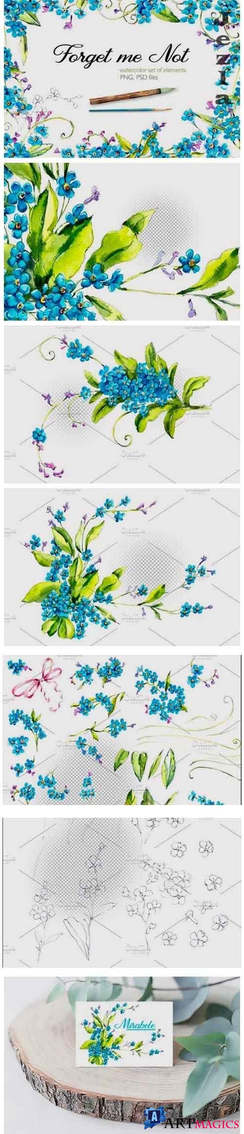Watercolor forget-me-nots - 3825293