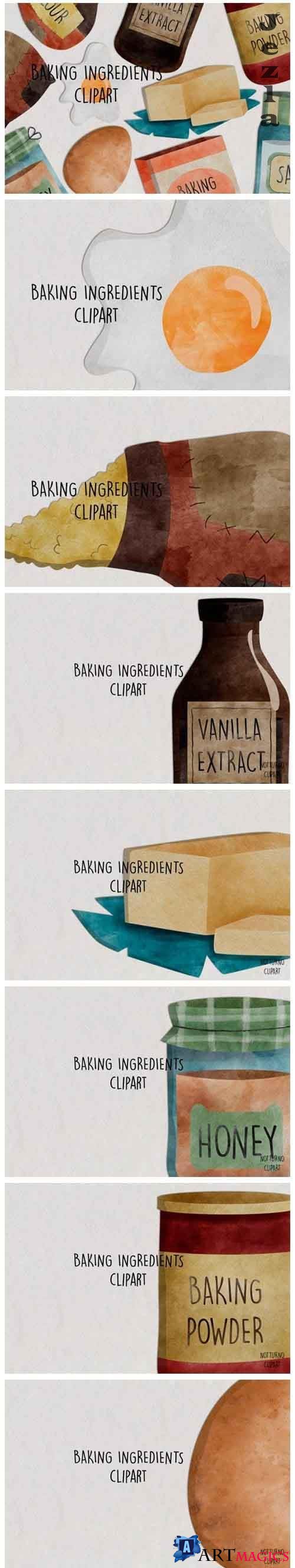 Watercolor Baking Ingredients Clip Art - 566282