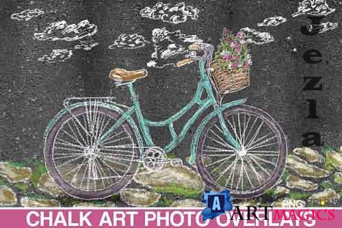 Sidewalk Chalk art Overlay, Bicycle backdrop and bicicleta - 709609