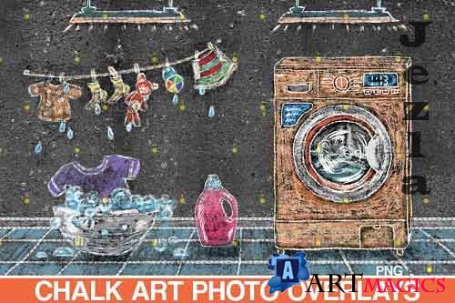 Sidewalk Chalk art Overlay, Laundry backdrop and washhouse  - 709632