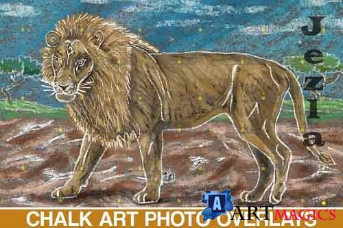 Sidewalk Chalk art Overlay, Lion backdrop and safari  - 709637