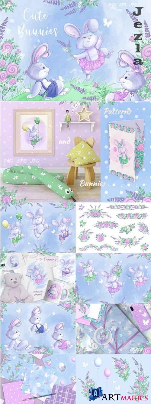 Cute Bunnies and Flowers - 712512